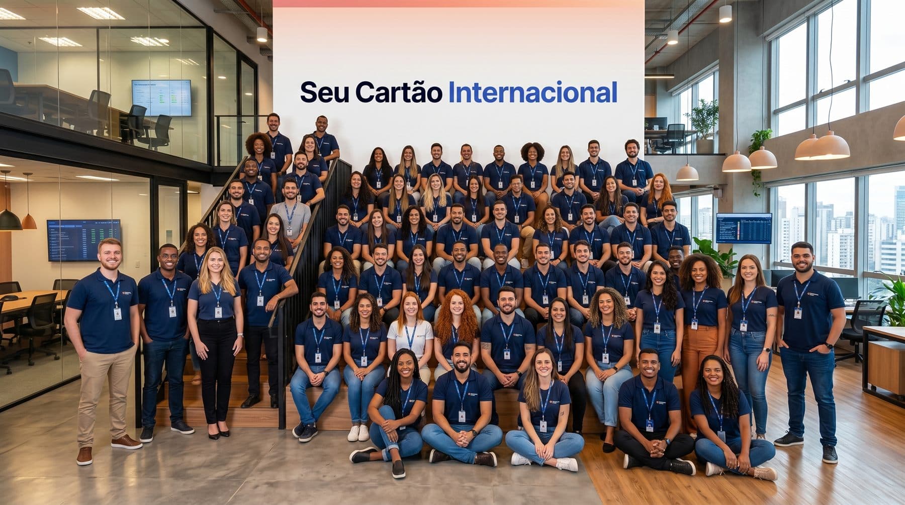 Equipe do Seu Cartão do Exterior reunida no escritório de São Paulo